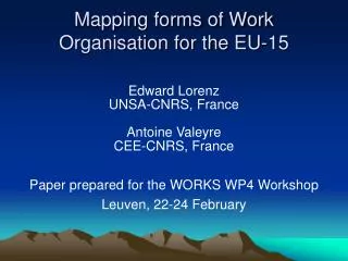 Mapping forms of Work Organisation for the EU-15