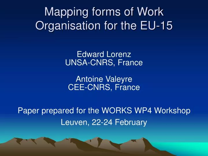 mapping forms of work organisation for the eu 15