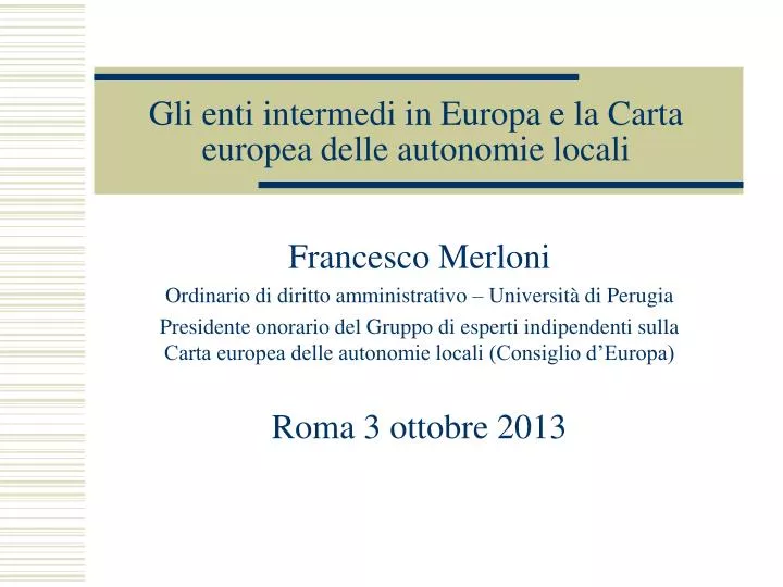 gli enti intermedi in europa e la carta europea delle autonomie locali