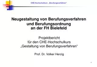 Neugestaltung von Berufungsverfahren und Berufungsordnung an der FH Bielefeld