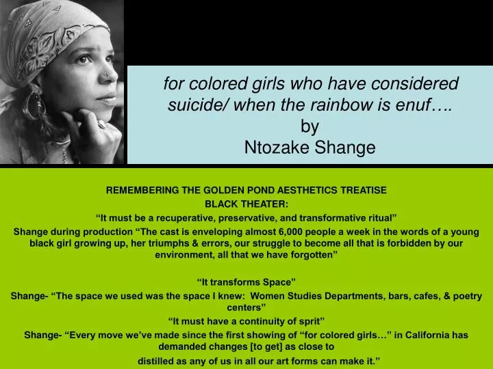 for colored girls who have considered suicide when the rainbow is enuf by ntozake shange