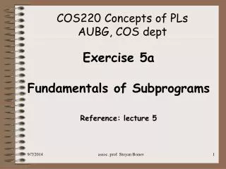 COS220 Concepts of PLs AUBG, COS dept