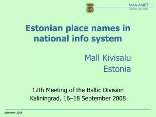 Estonian place names in national info system