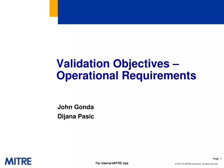 validation objectives operational requirements