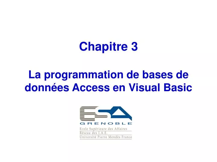 chapitre 3 la programmation de bases de donn es access en visual basic