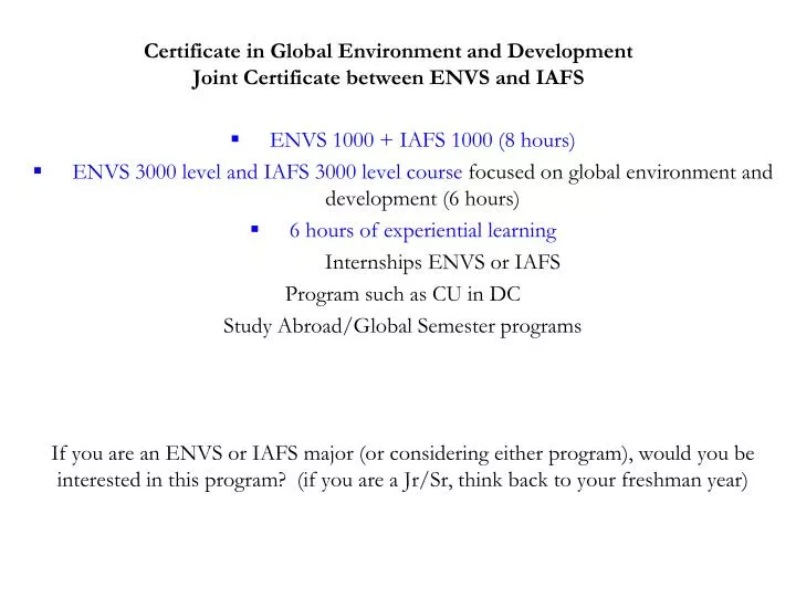 certificate in global environment and development joint certificate between envs and iafs