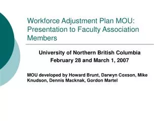 Workforce Adjustment Plan MOU: Presentation to Faculty Association Members