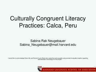 Culturally Congruent Literacy Practices: Calca, Peru