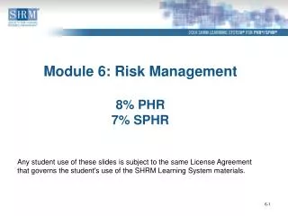 Module 6: Risk Management 8 % PHR 7 % SPHR