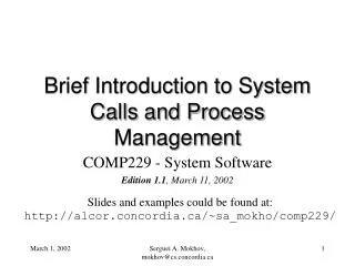 Brief Introduction to System Calls and Process Management