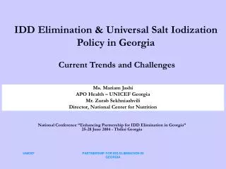 IDD Elimination &amp; Universal Salt Iodization Policy in Georgia Current Trends and Challenges