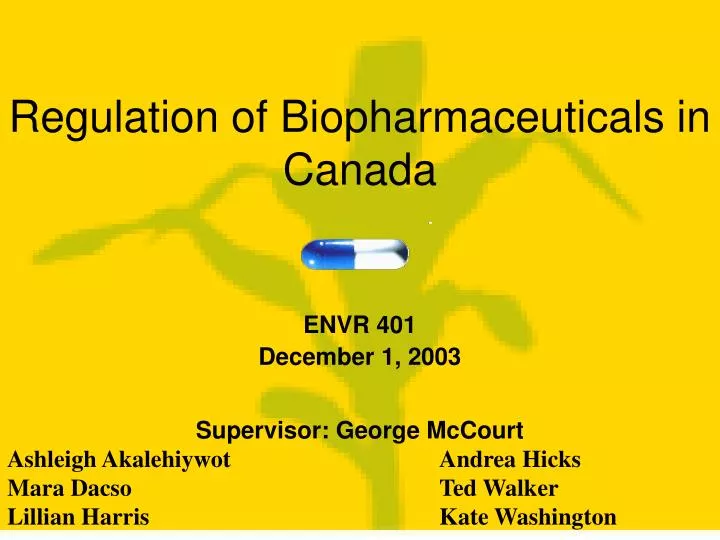 regulation of biopharmaceuticals in canada