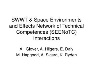 SWWT &amp; Space Environments and Effects Network of Technical Competences (SEENoTC) Interactions