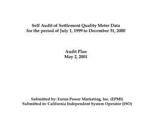 Self Audit of Settlement Quality Meter Data for the period of July 1, 1999 to December 31, 2000