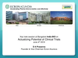 Key note session at Bangalore India BIO on Actualizing Potential of Clinical Trials