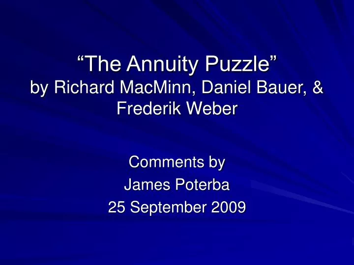 the annuity puzzle by richard macminn daniel bauer frederik weber