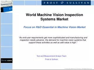 World Machine Vision Inspection Systems Market Focus on R&amp;D Essential in Machine Vision Market