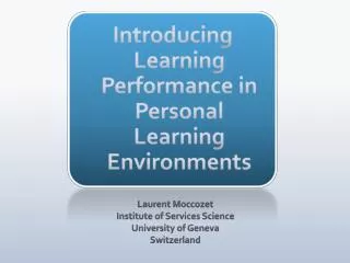 Introducing Learning Performance in Personal Learning Environments