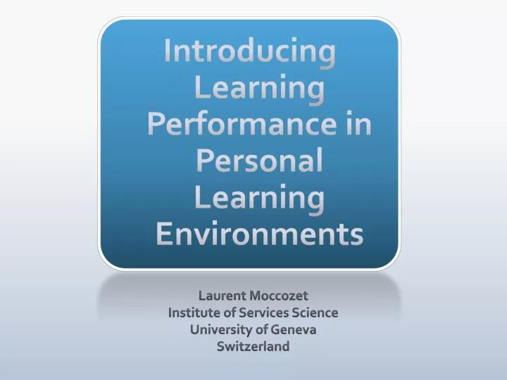 introducing learning performance in personal learning environments