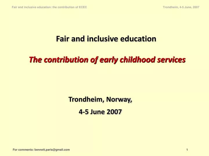 fair and inclusive education the contribution of early childhood services