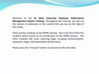 SC State University Online Seminar Introduction to Employee Performance Management System