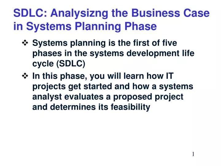 sdlc analysizng the business case in systems planning phase
