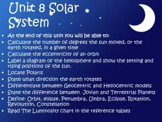 Unit 8 Solar System