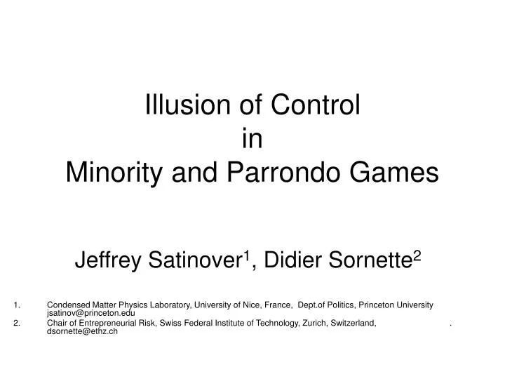 illusion of control in minority and parrondo games