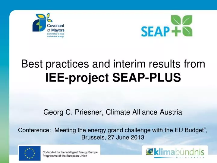 best practices and interim results from iee project seap plus