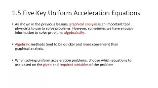 1.5 Five Key Uniform Acceleration Equations
