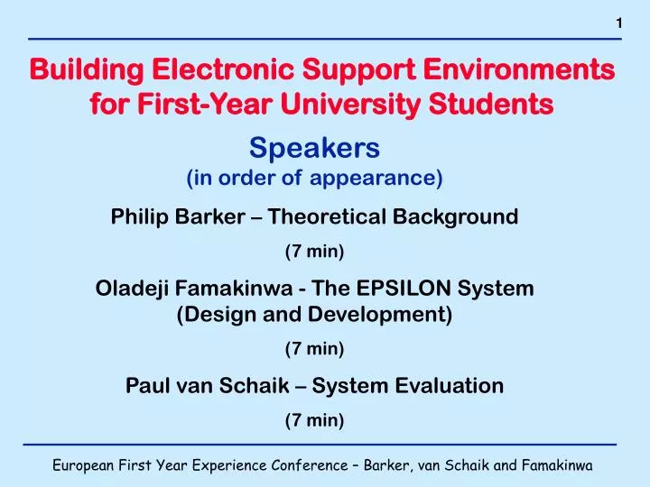 building electronic support environments for first year university students