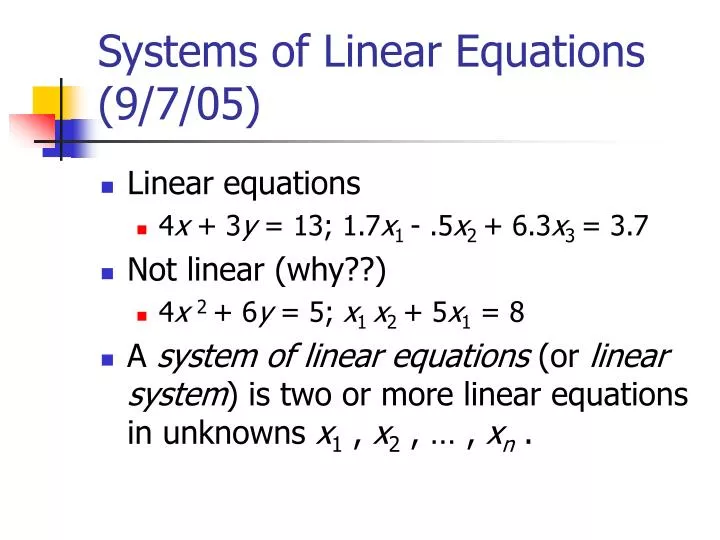 systems of linear equations 9 7 05