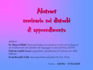 abstract seminario sui disturbi di apprendimento