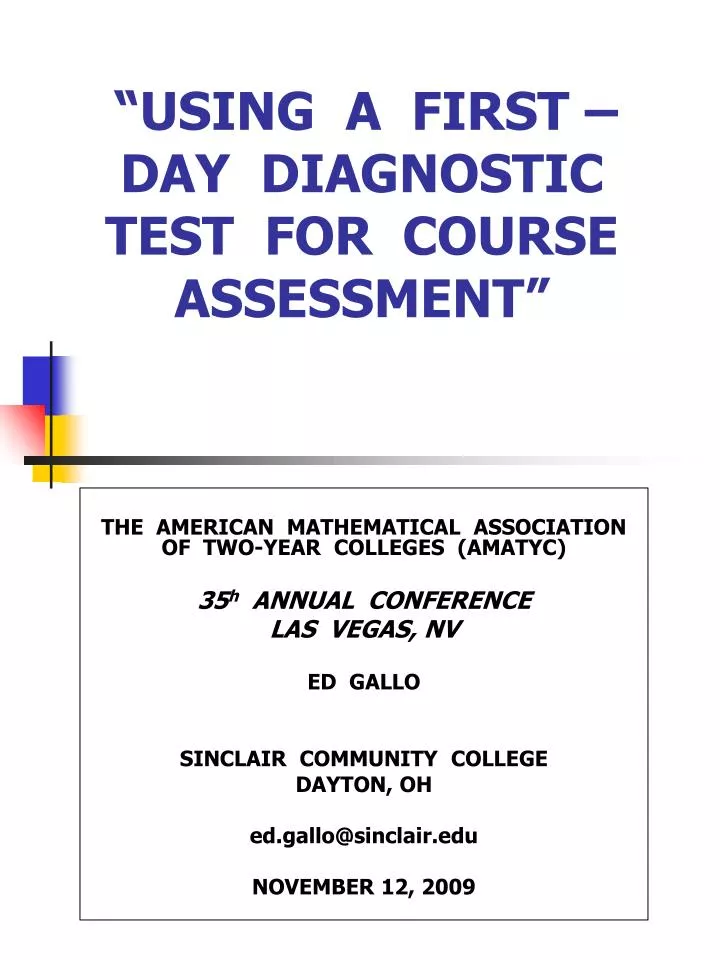 using a first day diagnostic test for course assessment