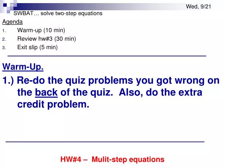swbat solve two step equations