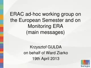 ERAC ad-hoc working group on the European Semester and on Monitoring ERA (main messages)