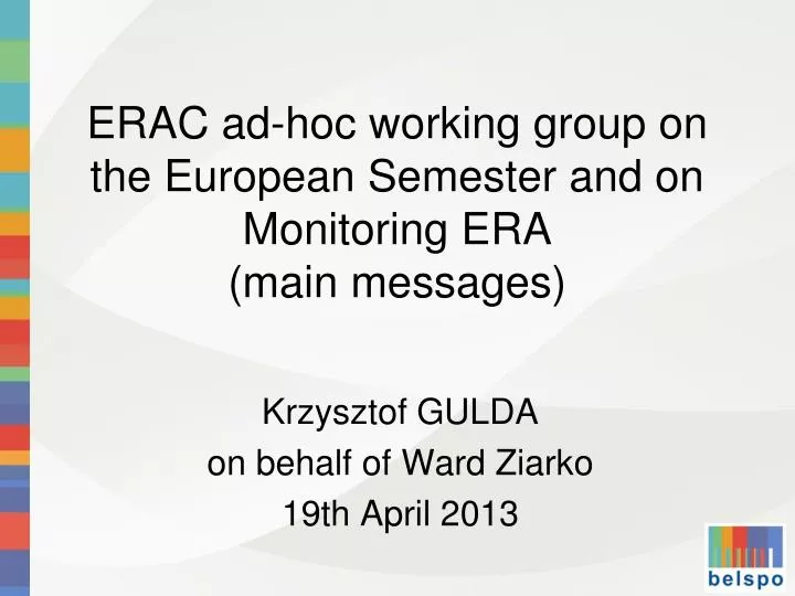 erac ad hoc working group on the european semester and on monitoring era main messages