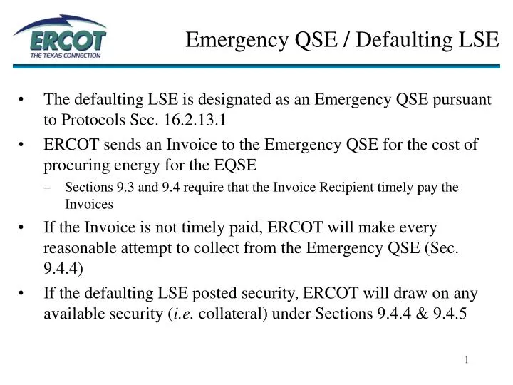 emergency qse defaulting lse