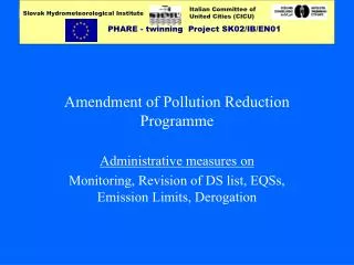 Amendment of Pollution Reduction Programme