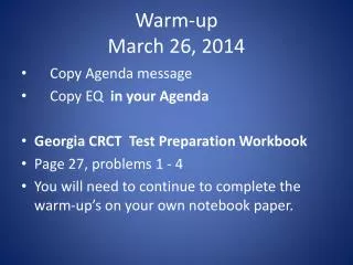 Warm-up March 26, 2014