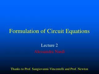 Formulation of Circuit Equations