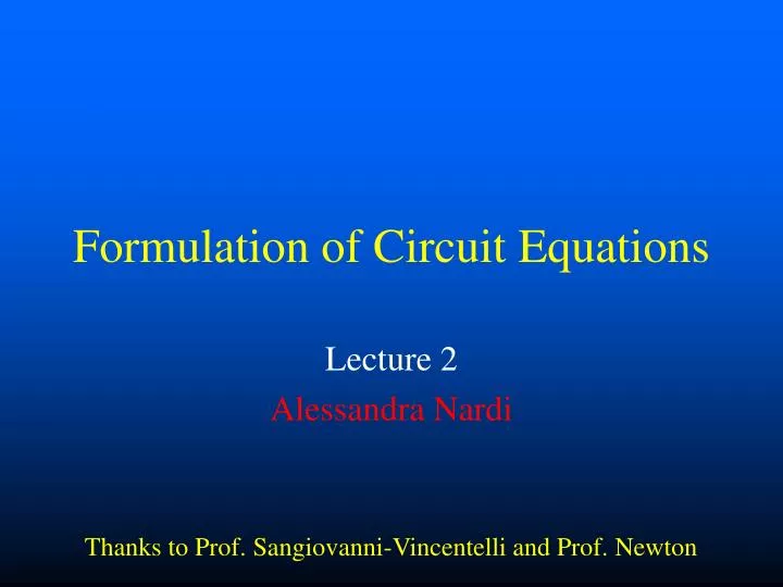 formulation of circuit equations