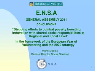 E.N.S.A GENERAL ASSEMBLY 2011 CONCLUSIONS