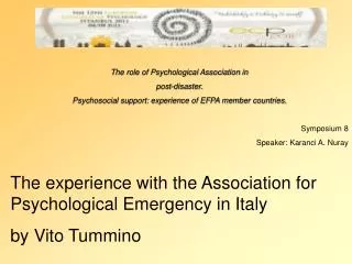 The role of Psychological Association in post-disaster.