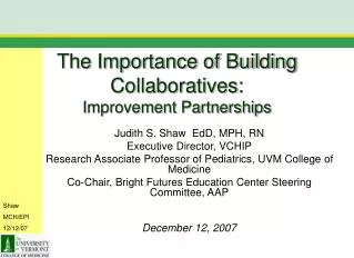 The Importance of Building Collaboratives: Improvement Partnerships