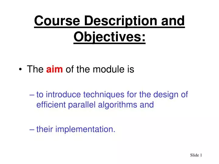 course description and objectives