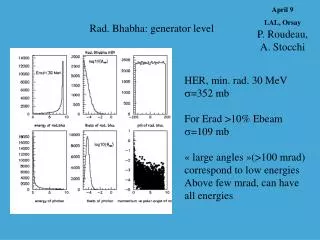 Rad. Bhabha: generator level
