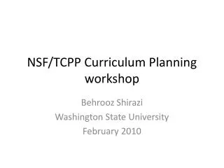 NSF/TCPP Curriculum Planning workshop