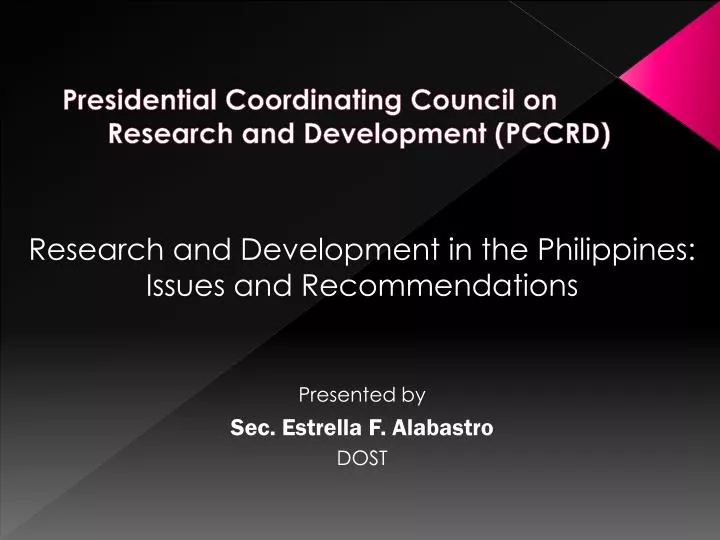 presidential coordinating council on research and development pccrd