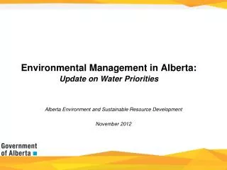 Environmental Management in Alberta: Update on Water Priorities